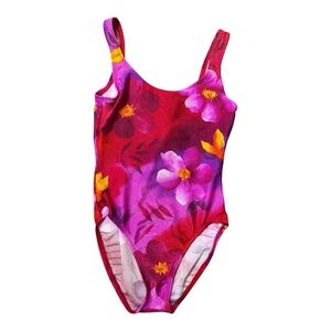 Vintage 90s Catalina Floral Ribbed Low Back High Cut Swimsuit Size Medium